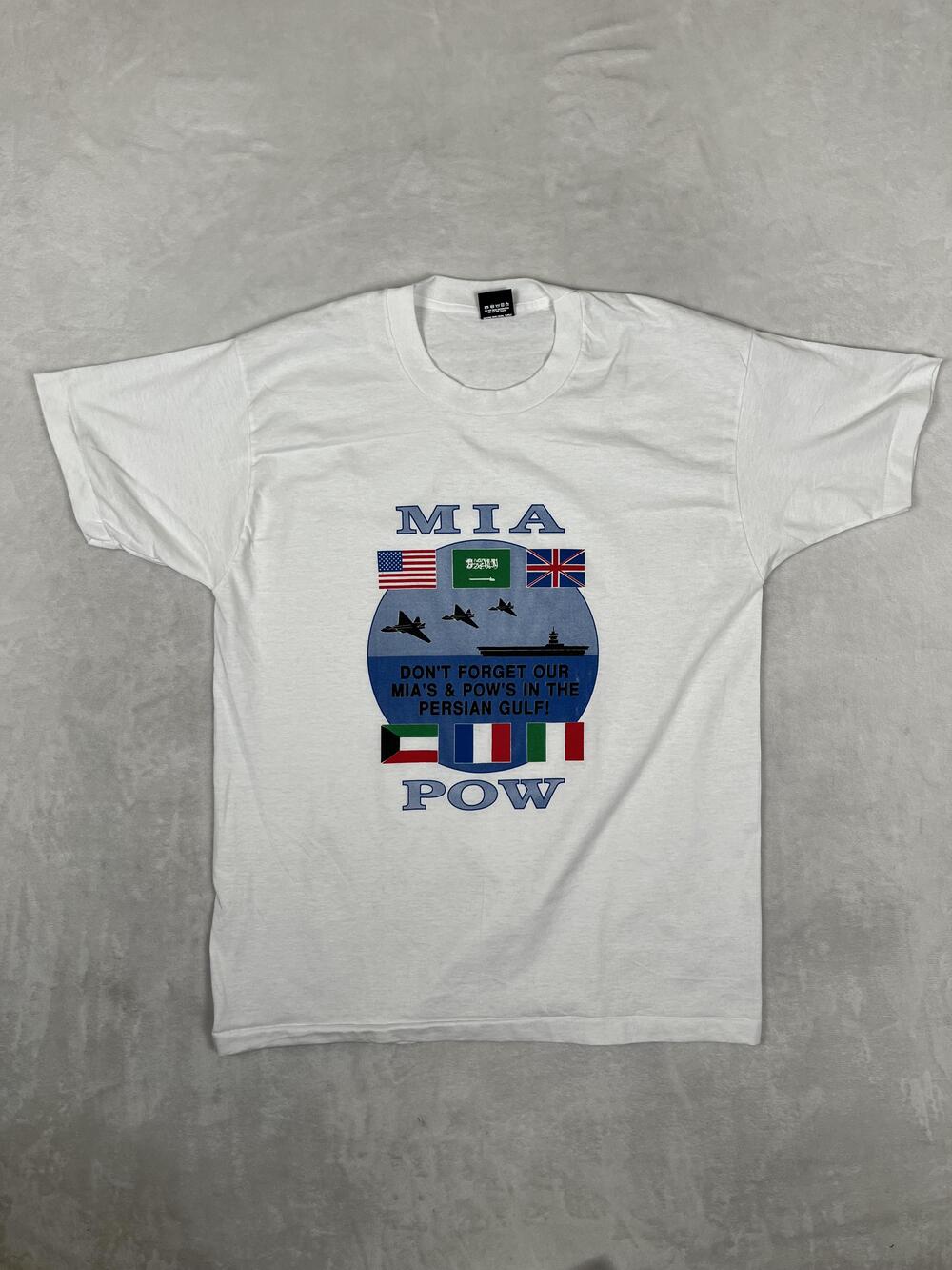 Vintage Persian Gulf POW MIA T-Shirt Mens XL White Screen Stars Best USA